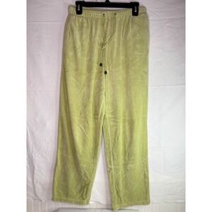 Y2K Hannah Mens Velour Lounge Pants Lime Green Wide Leg Drawstring Size Medium